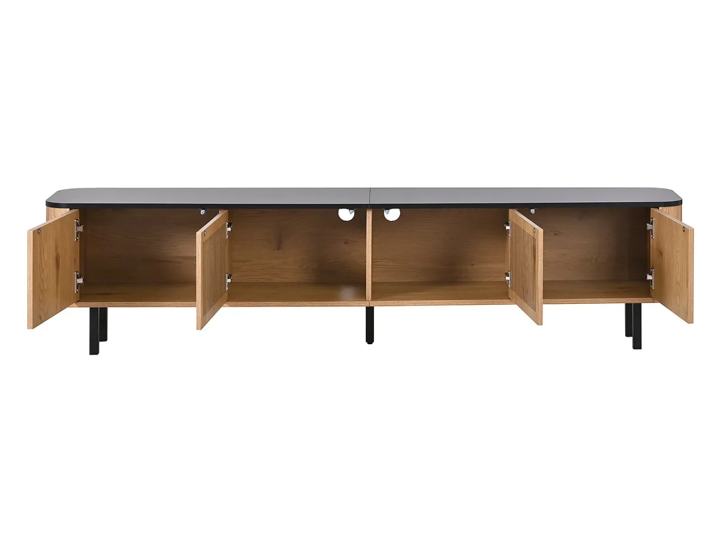Mueble TV con 4 puertas, 190 x 35 x 45 cm - Tapa negra - Color madera clara