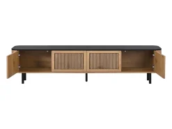 Mueble TV con 4 puertas, 190 x 35 x 45 cm - Tapa negra - Color madera clara