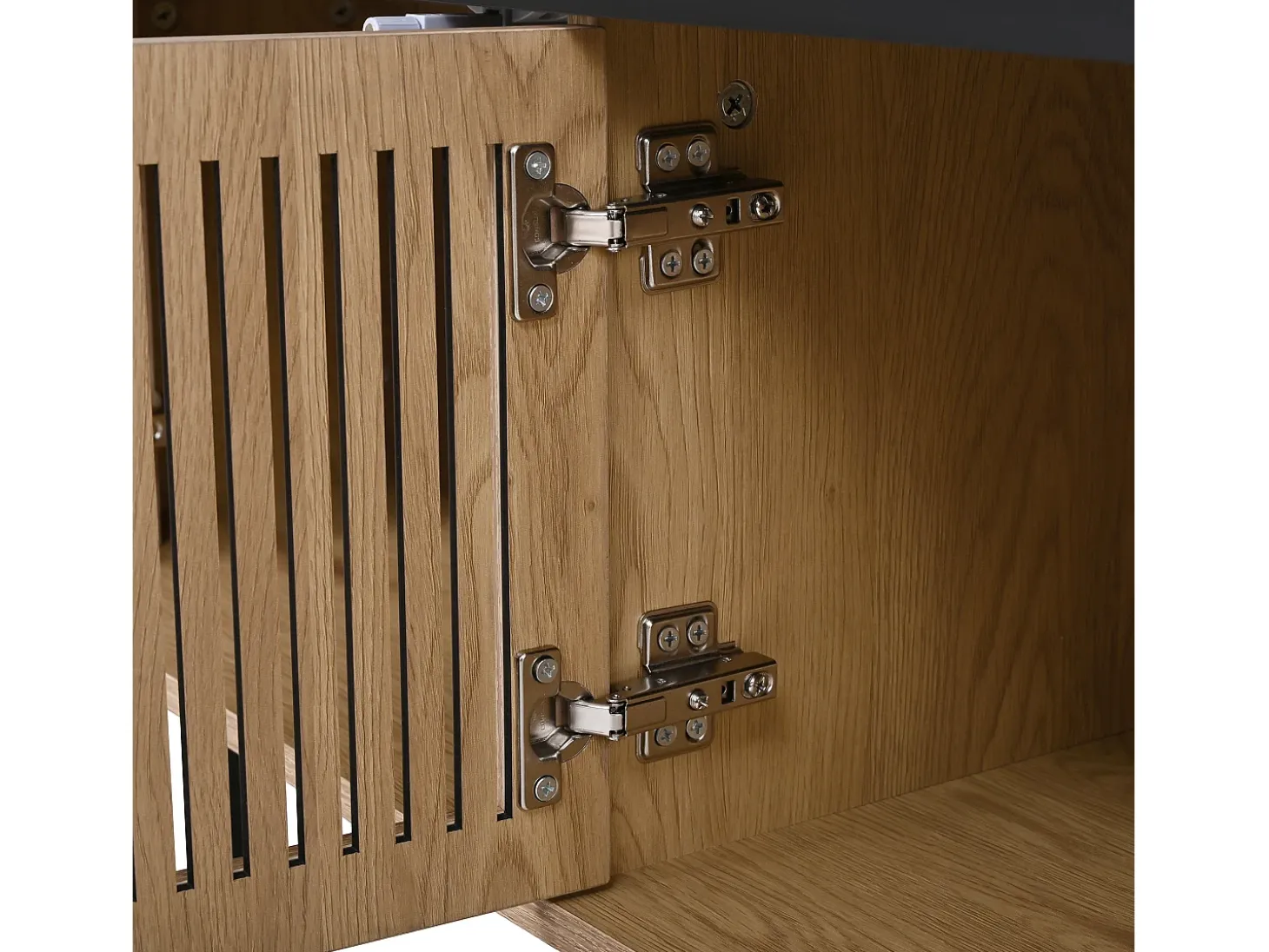 Mueble TV con 4 puertas, 190 x 35 x 45 cm - Tapa negra - Color madera clara