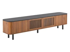 Mueble TV con 4 puertas, 190 x 35 x 45 cm - Tapa negra - Color madera oscura