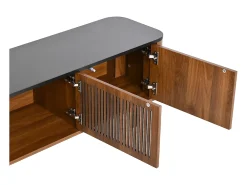 Mueble TV con 4 puertas, 190 x 35 x 45 cm - Tapa negra - Color madera oscura