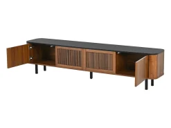 Mueble TV con 4 puertas, 190 x 35 x 45 cm - Tapa negra - Color madera oscura