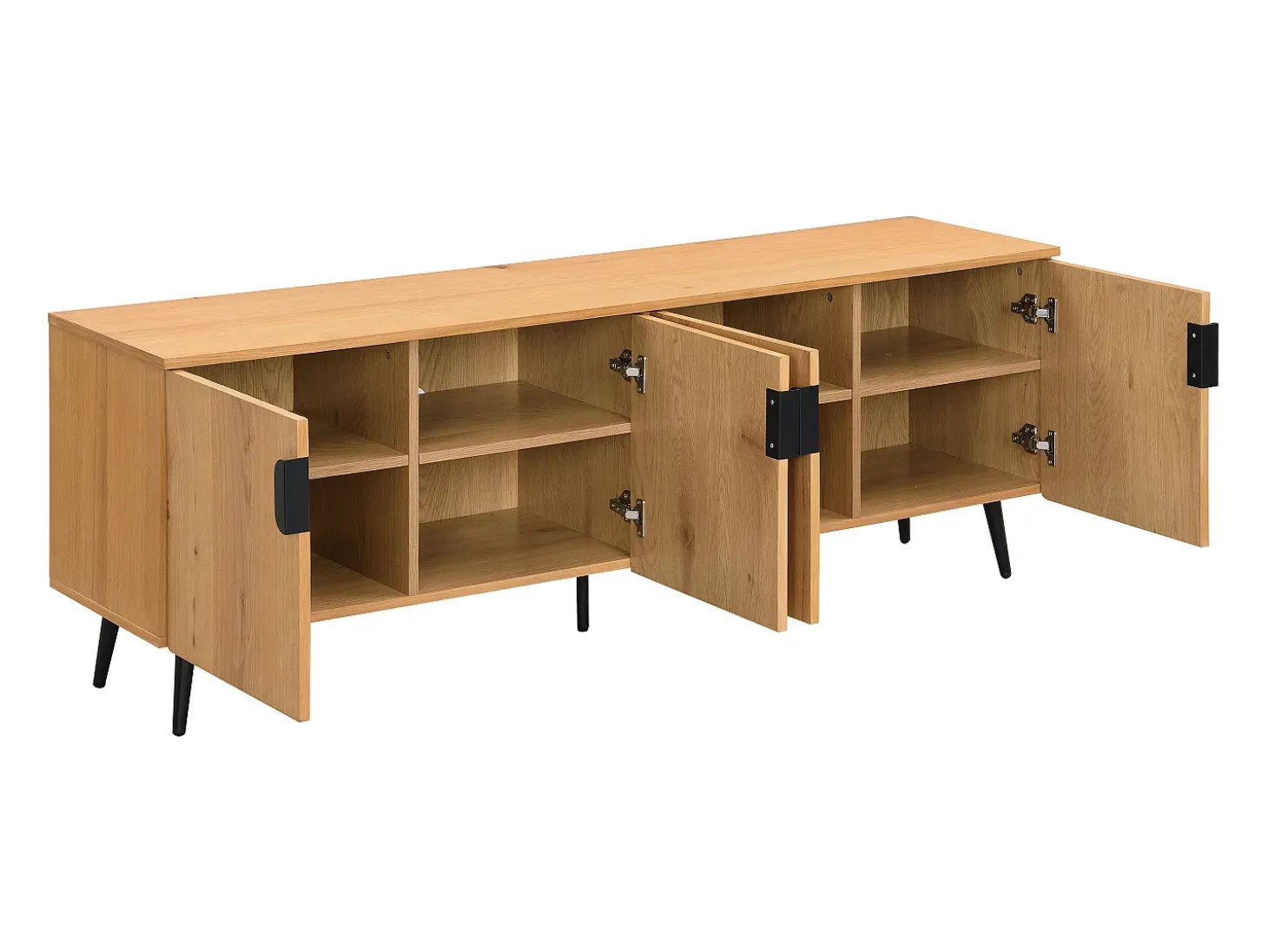 Mueble TV con 4 puertas chapado en roble y acero - Natural claro y Negro - SINOLO