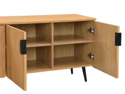Mueble TV con 4 puertas chapado en roble y acero - Natural claro y Negro - SINOLO