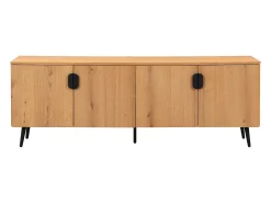 Mueble TV con 4 puertas chapado en roble y acero - Natural claro y Negro - SINOLO