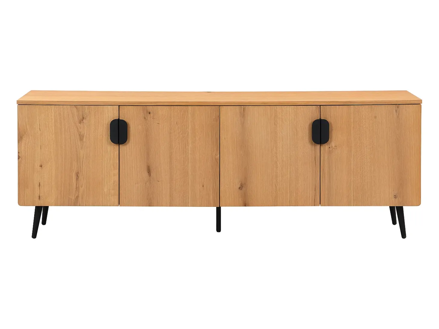 Mueble TV con 4 puertas chapado en roble y acero - Natural claro y Negro - SINOLO
