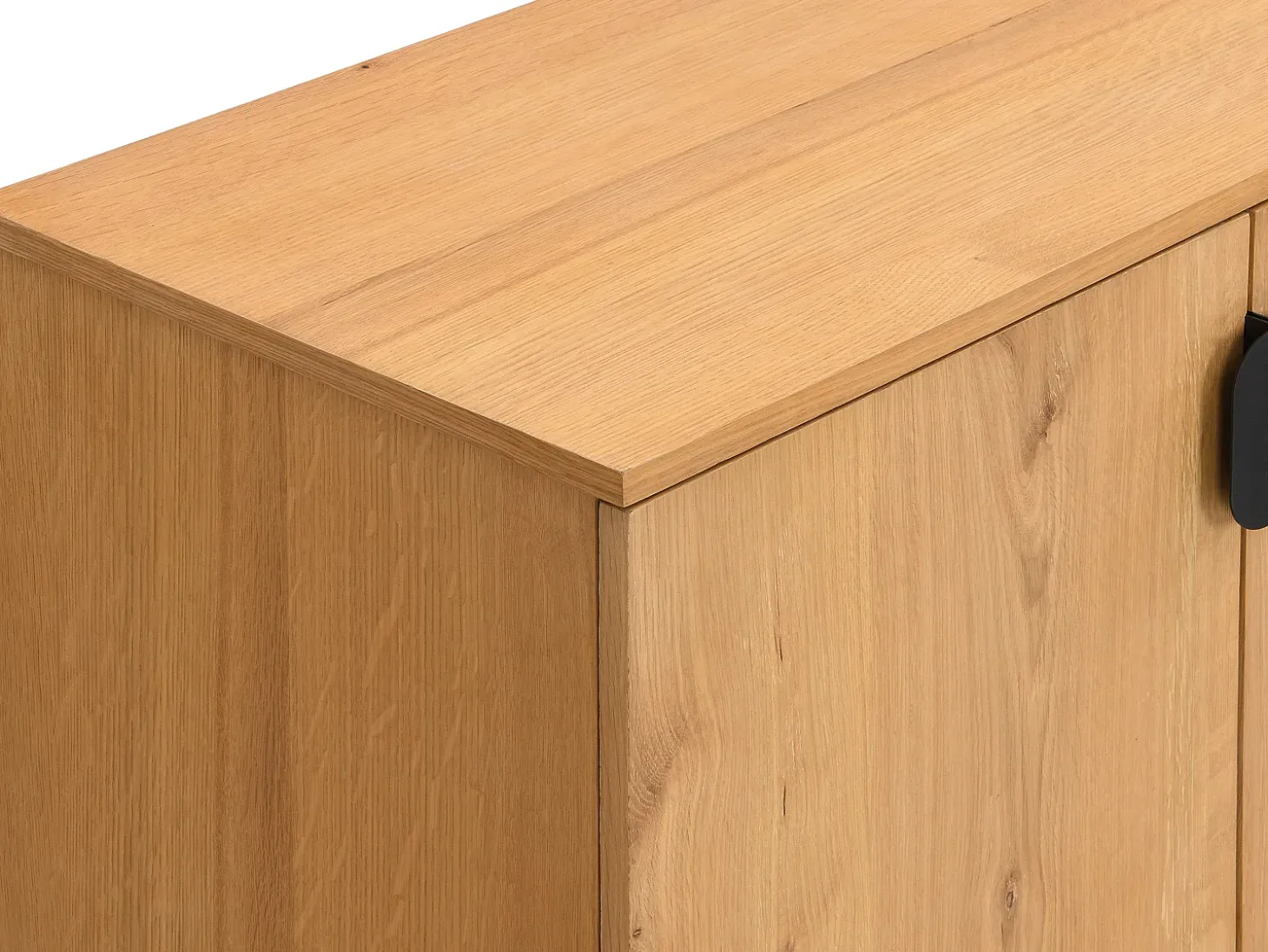 Mueble TV con 4 puertas chapado en roble y acero - Natural claro y Negro - SINOLO
