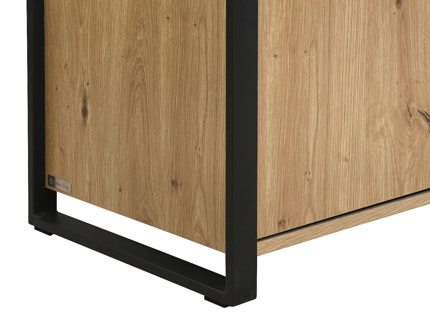 Mueble TV con 2 puertas correderas, 1 cajón y 1 hueco en MDF y metal negro - Natural - BELINARO