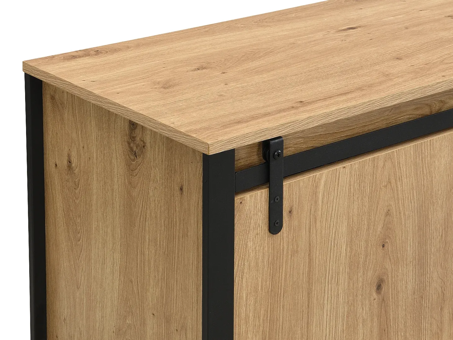 Mueble TV con 2 puertas correderas, 1 cajón y 1 hueco en MDF y metal negro - Natural - BELINARO
