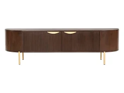 Mueble TV con 2 puertas de madera de mango y metal - Natural y dorado - NEVILI