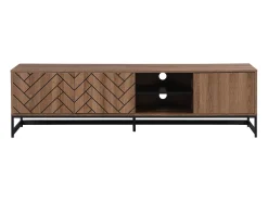 Mueble TV con 3 puertas y 2 estantes de MDF - Natural y negro - CARATANA
