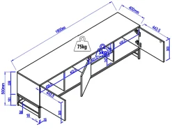 Mueble TV con 3 puertas y 2 estantes de MDF - Natural y negro - CARATANA