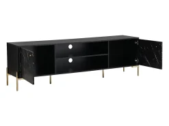Mueble TV con 2 puertas y 2 estantes de MDF y metal - Efecto mármol negro y dorado - CIEMILA