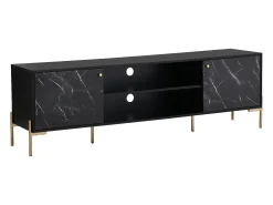 Mueble TV con 2 puertas y 2 estantes de MDF y metal - Efecto mármol negro y dorado - CIEMILA