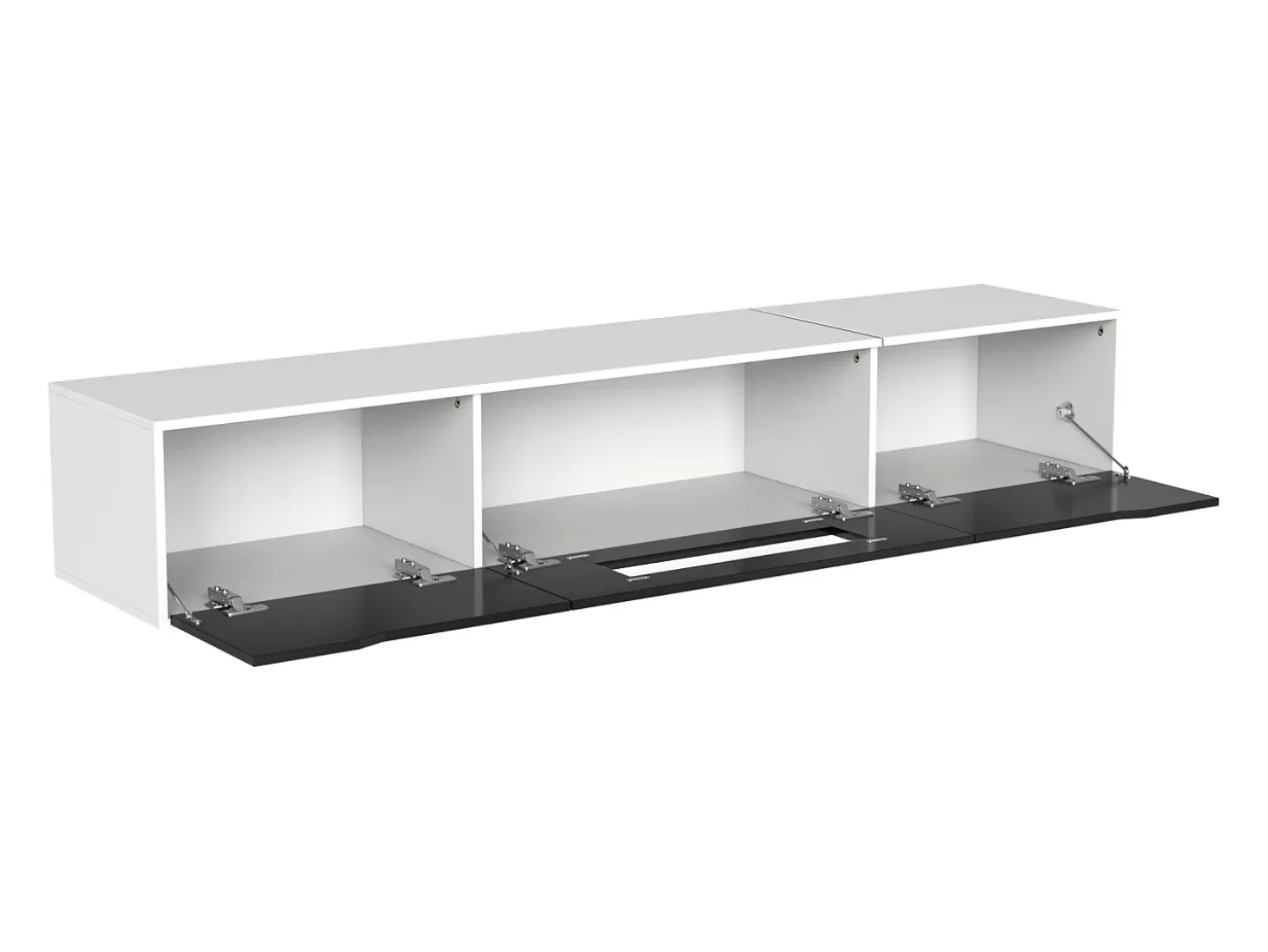 Mueble TV con 3 puertas y LED, mueble TV de pared, lacado en blanco y negro