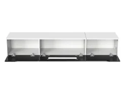 Mueble TV con 3 puertas y LED, mueble TV de pared, lacado en blanco y negro