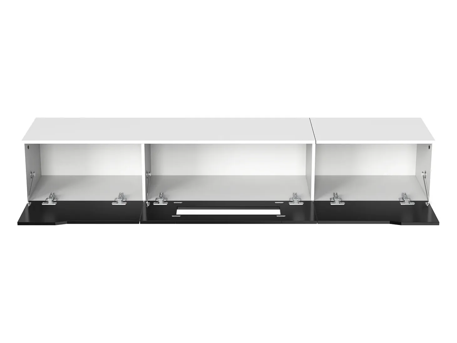 Mueble TV con 3 puertas y LED, mueble TV de pared, lacado en blanco y negro