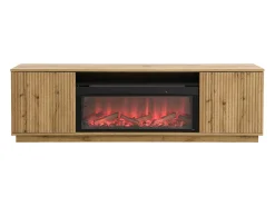 Mueble TV con 2 puertas y efecto chimenea LED en MDF - Natural y Negro - YEVINA
