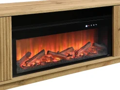 Mueble TV con 2 puertas y efecto chimenea LED en MDF - Natural y Negro - YEVINA