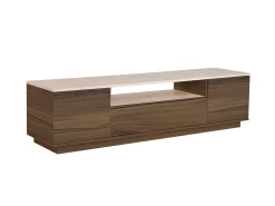 Mueble TV con 3 puertas y 1 hueco - Marrón natural oscuro y efecto travertino beige - LOTULA