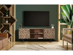 Mueble tv con 2 puertas y 2 estantes en madera de mango