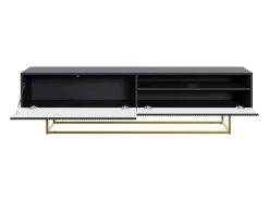 Mueble TV con compartimento abierto - 175 cm - negro con patas de metal dorado - VELDIO