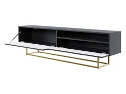 Mueble TV con compartimento abierto - 175 cm - negro con patas de metal dorado - VELDIO