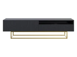 Mueble TV con compartimento abierto - 175 cm - negro con patas de metal dorado - VELDIO