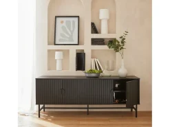 Mueble tv con efecto madera, 160cm negro