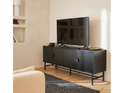 Mueble tv con efecto madera, 160cm negro