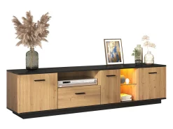 Mueble TV con LED 180cm - 1 cajón + 3 puertas + 2 compartimentos - Natural