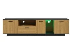 Mueble TV con LED 180cm - 1 cajón + 3 puertas + 2 compartimentos - Natural
