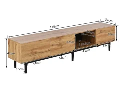 Mueble TV con LED 175cm - 3 puertas + 2 estantes - estilo industrial - Natural