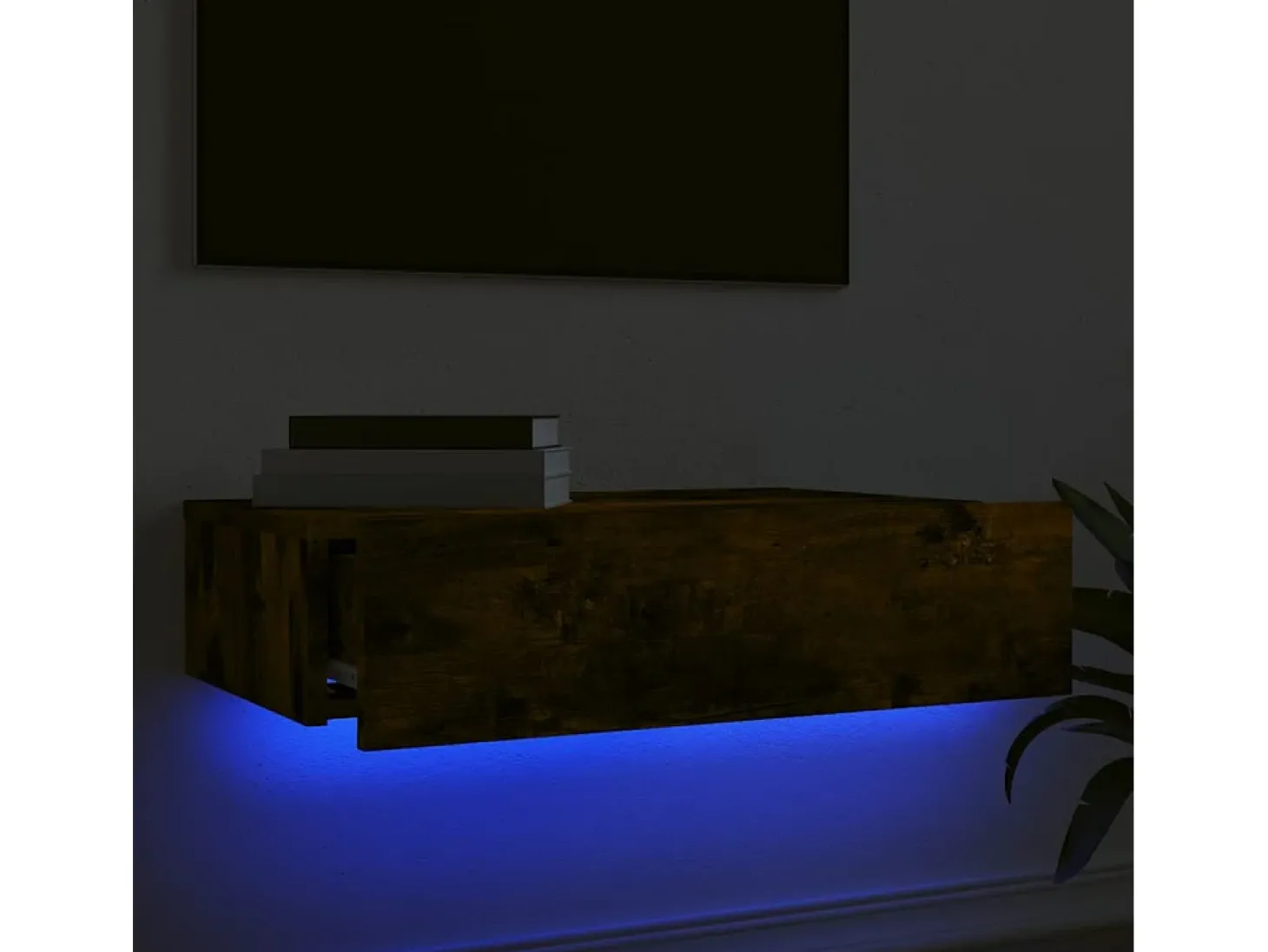 Mueble TV con luces LED roble ahumado 60x35x15,5 cm YOE34775