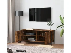 Mueble TV con puertas contrachapada roble ahumado 102x35x45 cm YOE45338