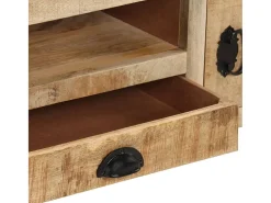 Mueble TV con ruedas madera maciza de mango rugosa 110x30x37 cm
