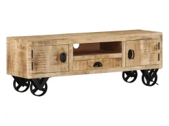 Mueble TV con ruedas madera maciza de mango rugosa 110x30x37 cm