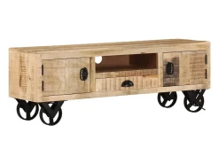 Mueble TV con ruedas madera maciza de mango rugosa 110x30x37 cm