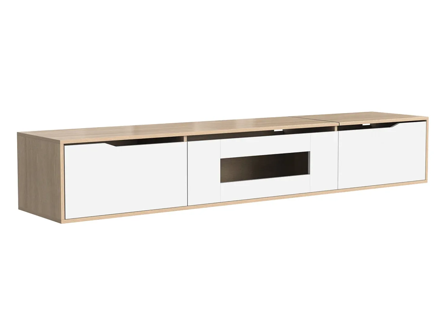 Mueble TV de 180 cm con luz LED que cambia de color - 3 compartimentos grandes - Blanco