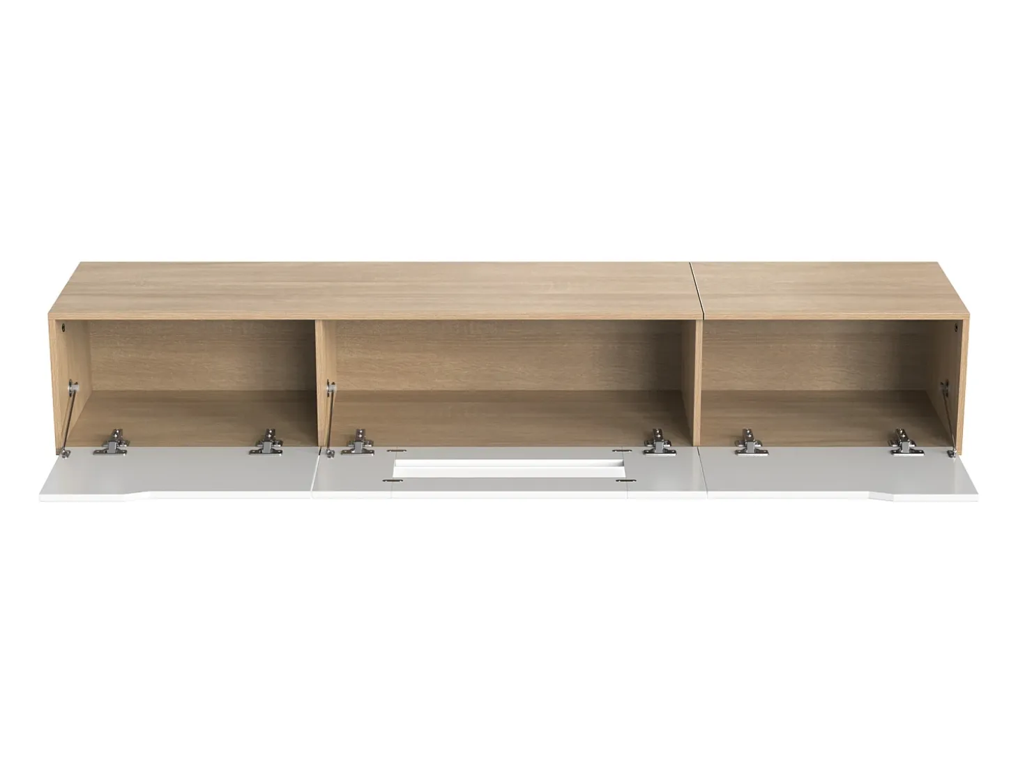 Mueble TV de 180 cm con luz LED que cambia de color - 3 compartimentos grandes - Blanco