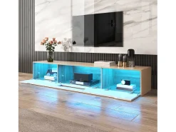 Mueble TV de 180 cm con luz LED que cambia de color - 3 compartimentos grandes - Blanco