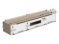 Mueble TV de 180 cm con luz LED que cambia de color - 3 compartimentos grandes - Blanco