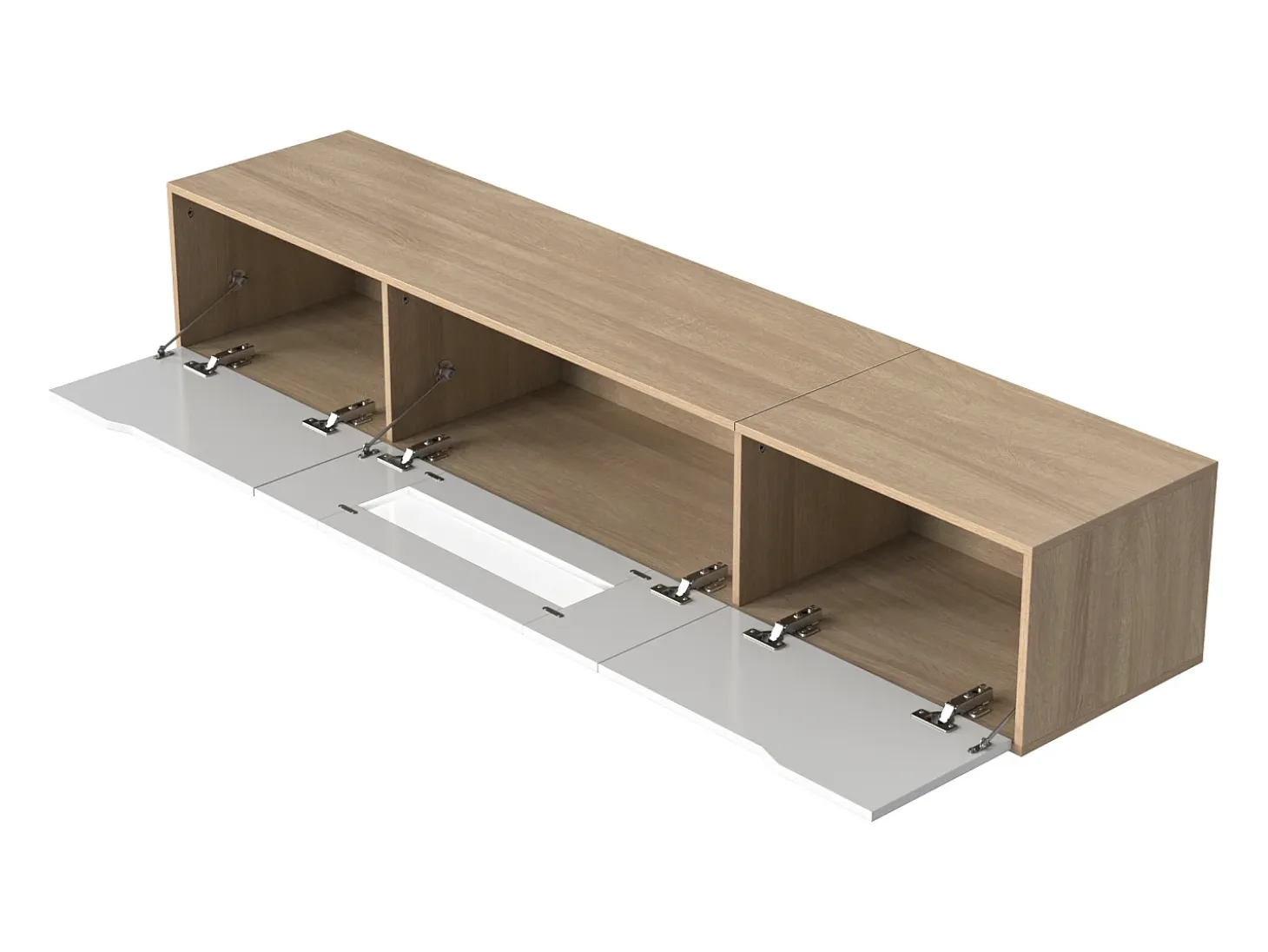 Mueble TV de 180 cm con luz LED que cambia de color - 3 compartimentos grandes - Blanco