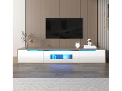 Mueble TV de 180 cm con luz LED que cambia de color - 3 compartimentos grandes - Blanco