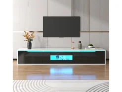 Mueble TV de 180 cm con luz LED que cambia de color - 3 compartimentos grandes - Negro