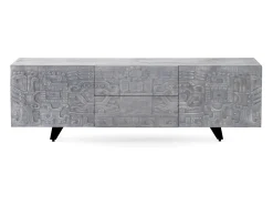 Mueble TV de 2 puertas y 2 cajones gris de madera de mango