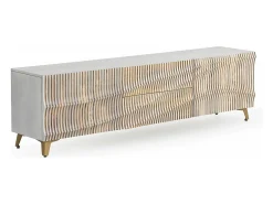 Mueble TV de 2 puertas y 2 cajones patinado blanco de madera de mango