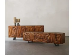 Mueble TV de 2 puertas y 2 cajones en madera maciza de mango