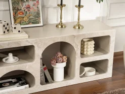 Mueble TV de diseño con 7 huecos - Efecto mármol beige - LUELA