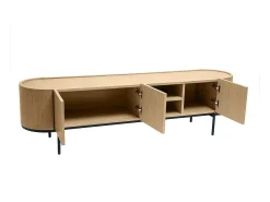 Mueble TV de diseño en madera clara y metal negro con almacenaje 180 cm SKYE